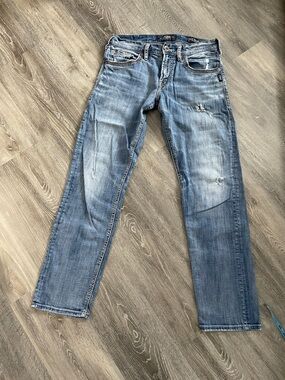 Men’s Silver Eddie Jeans, Medium Blue, W32/L34